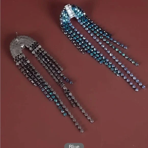 Rhinestone Tassel Drop Earrings - Picture 3 of 3